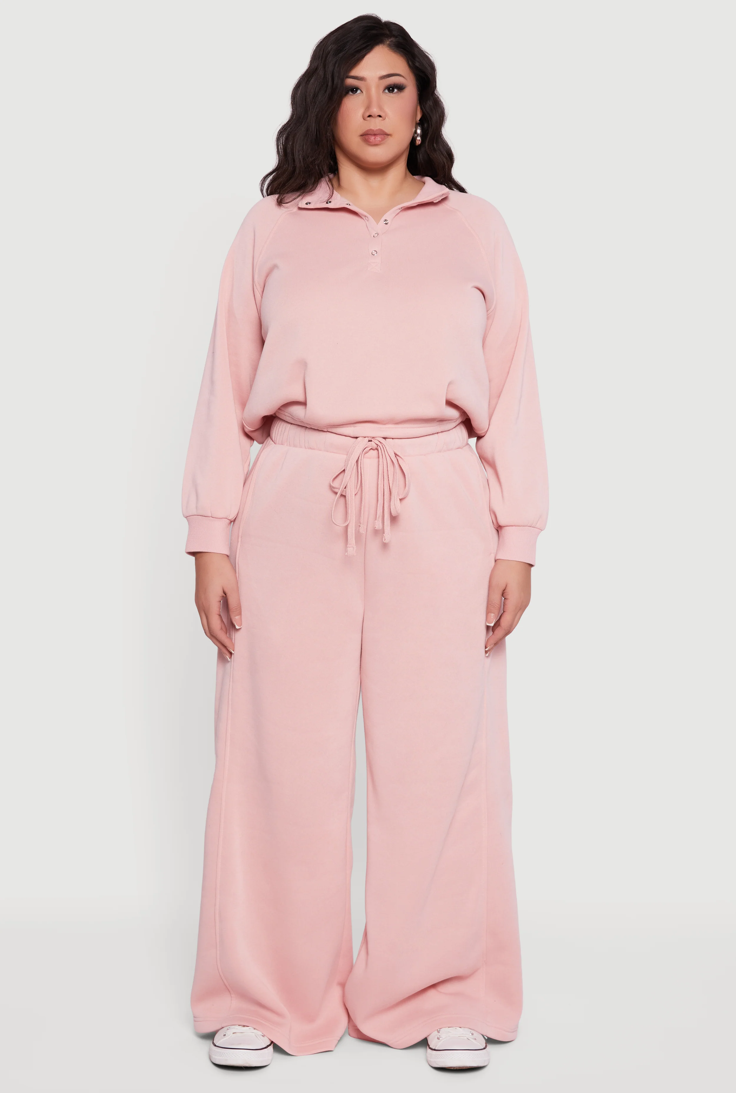 Plus Size High Waisted Drawstring Wide Leg Joggers