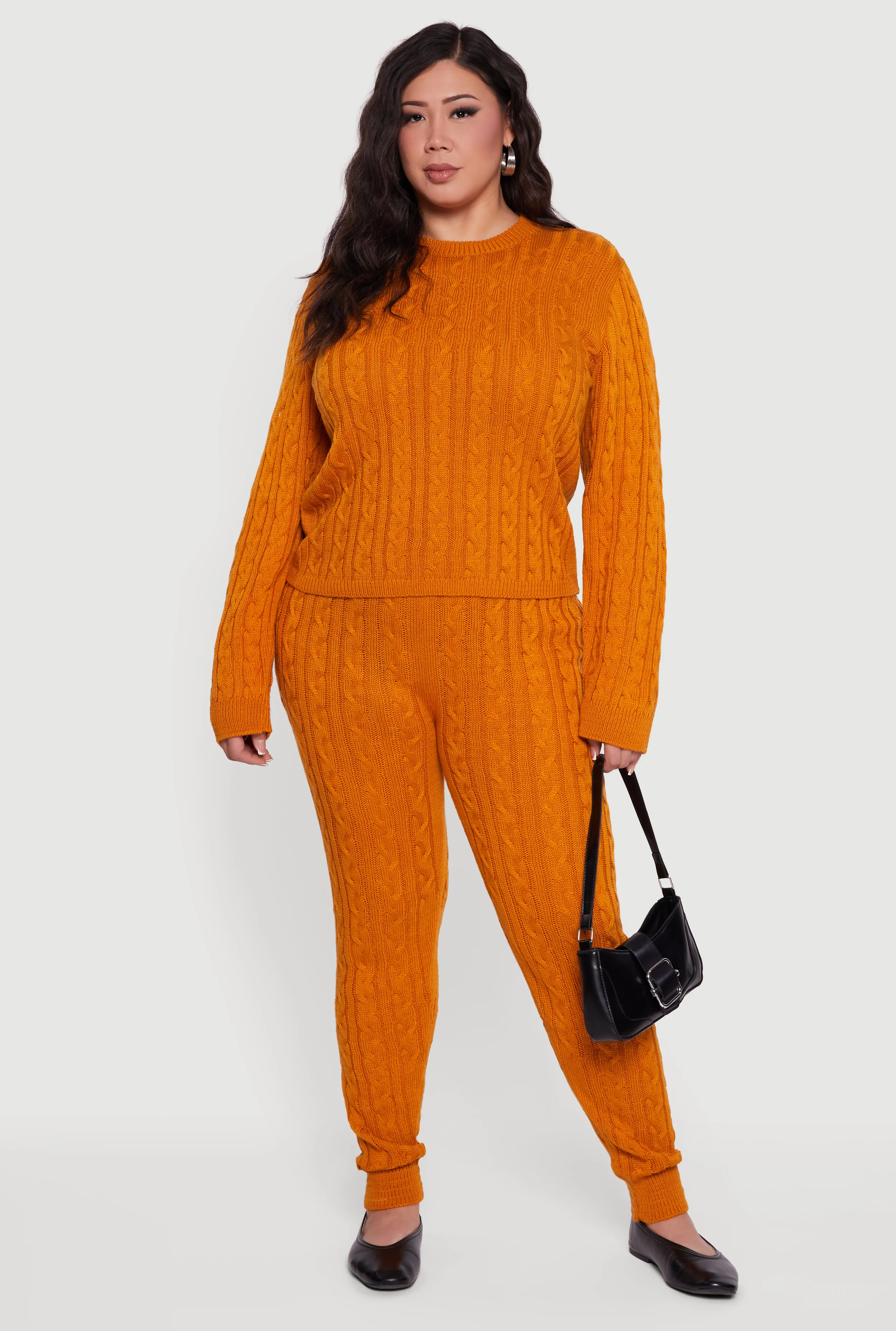 Plus Size Long Sleeve Cable Knit Sweater
