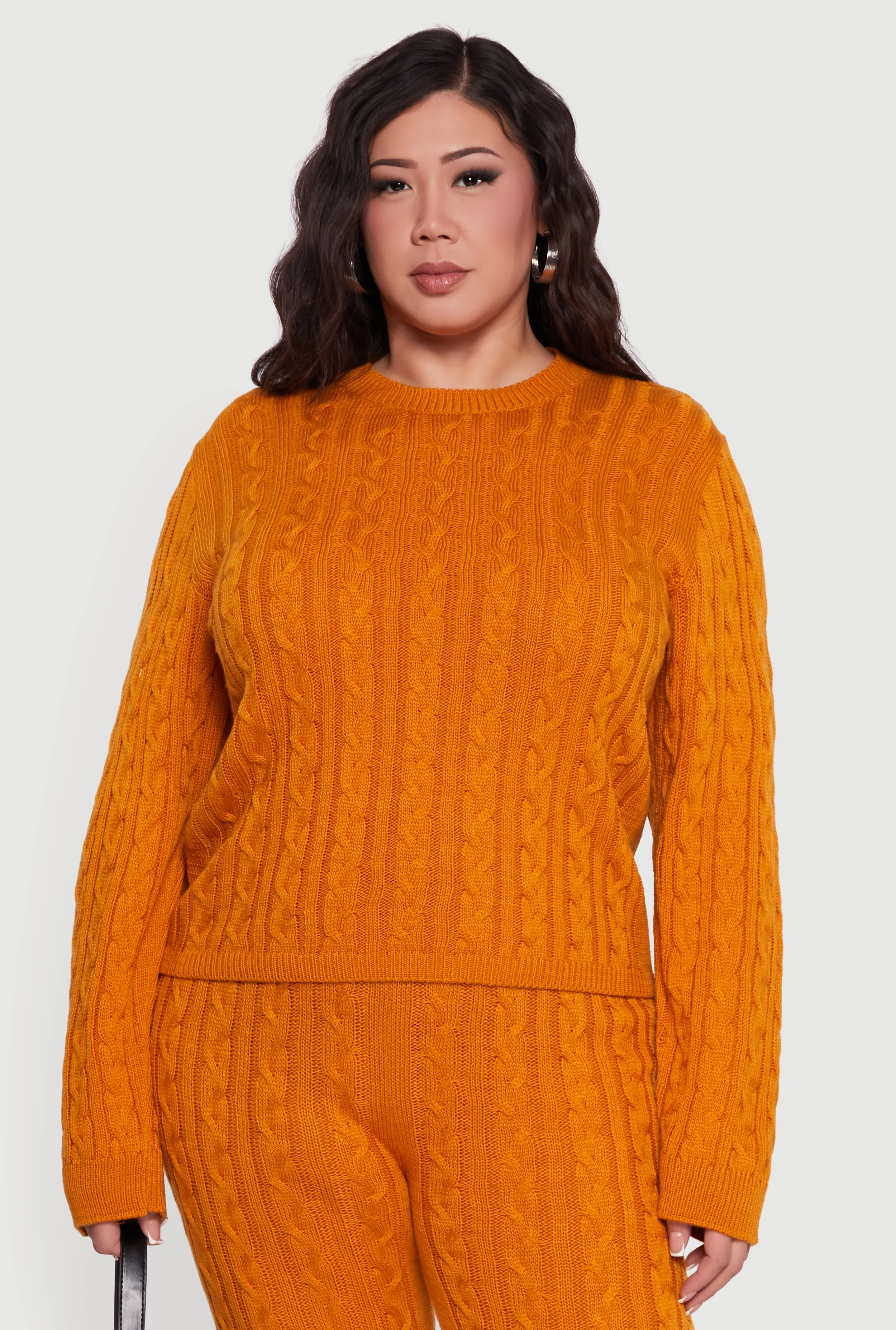 Plus Size Long Sleeve Cable Knit Sweater