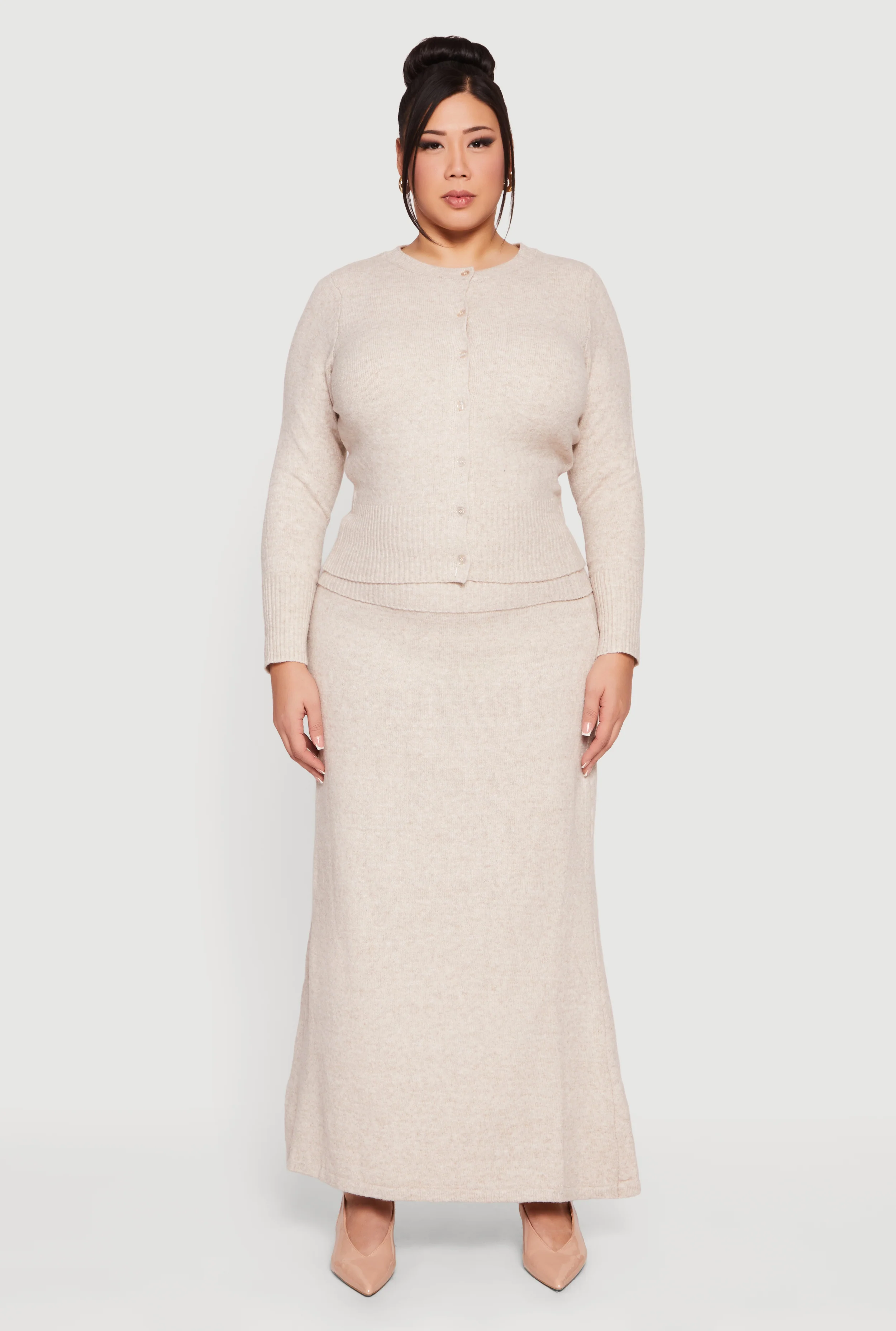 Plus Size Ribbed Knit Fold Over Maxi Skirt