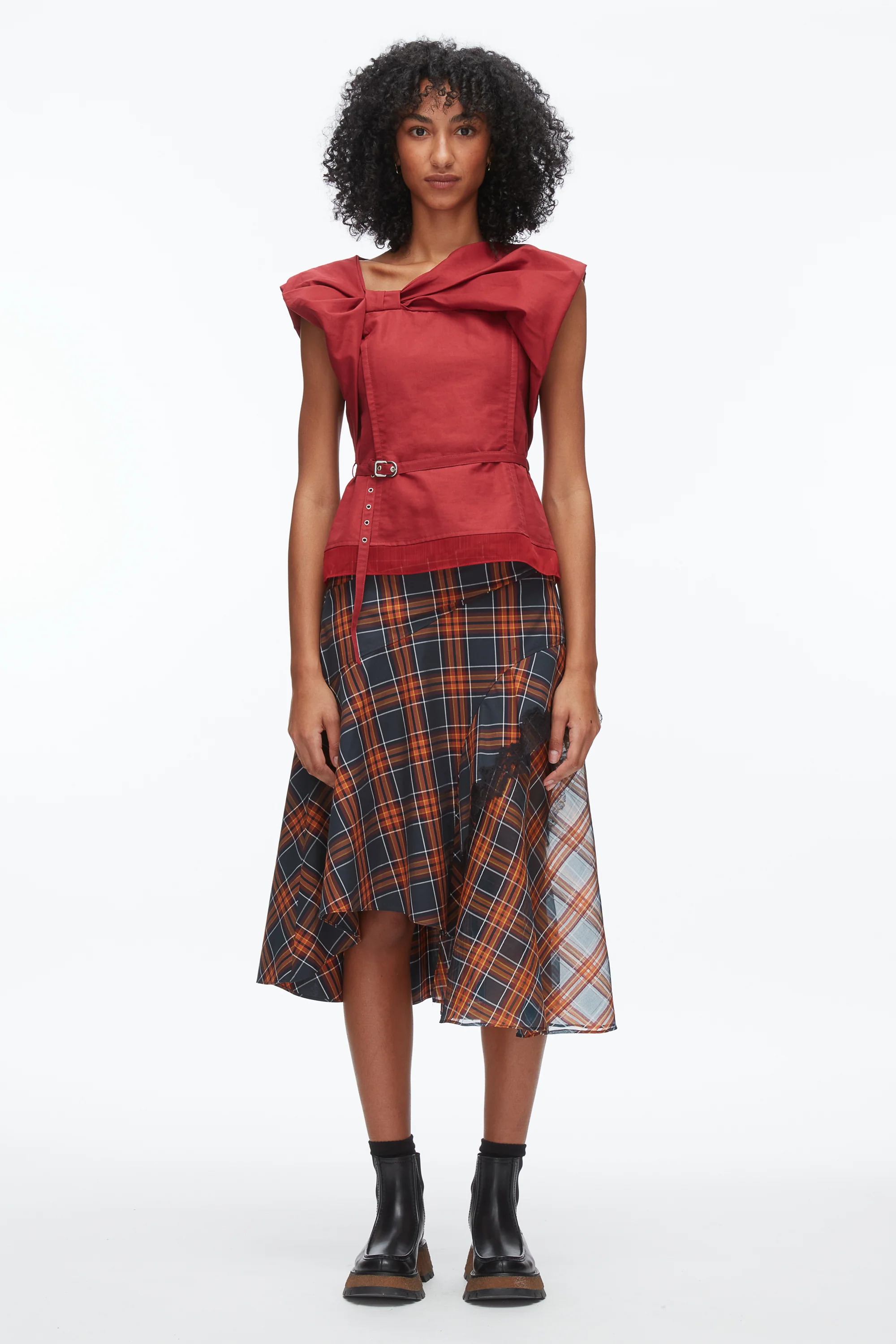 Draped Bow Belted Shell Top