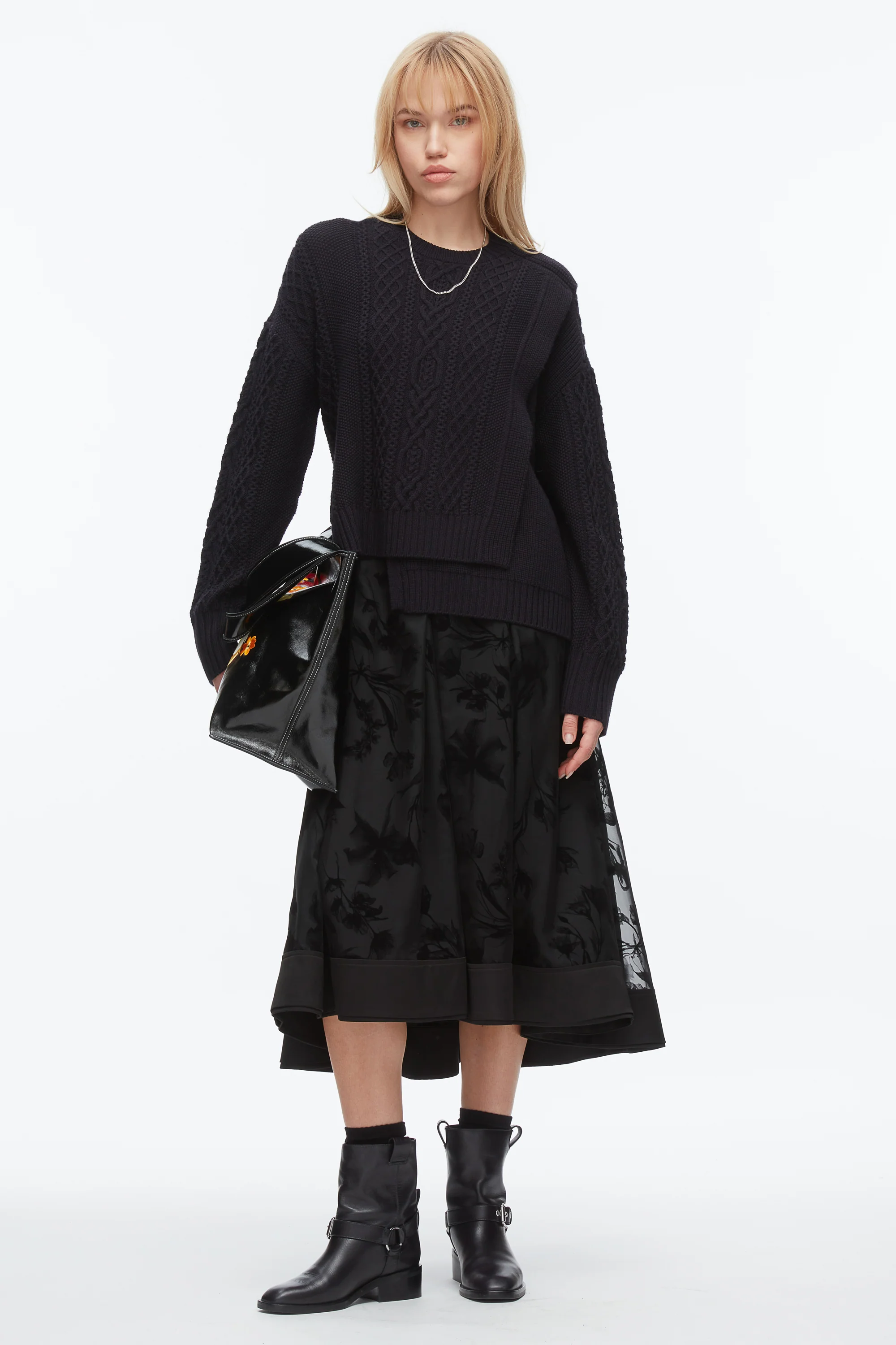 Cable Mix Double Layer Crewneck