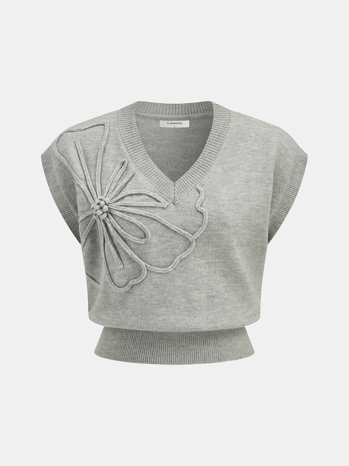 Floral Applique Cap Sleeve Knit Vest