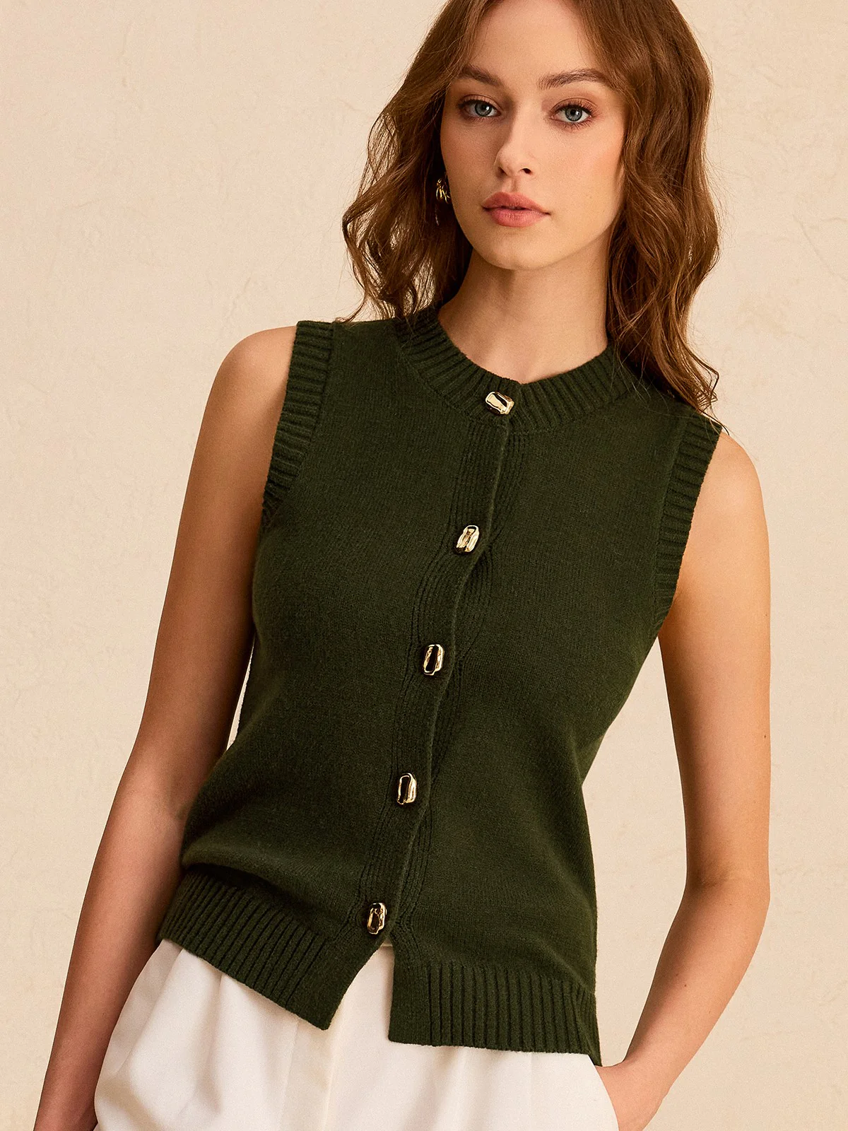 Metal Button Knit Vest