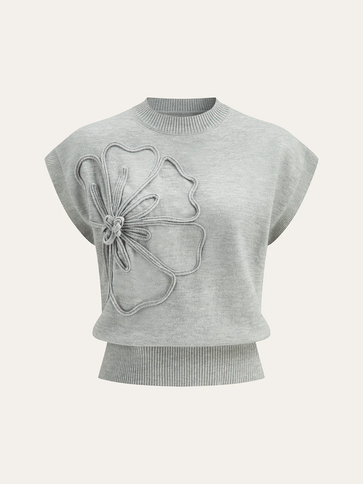 Flower Applique Cap Sleeve Knit Top