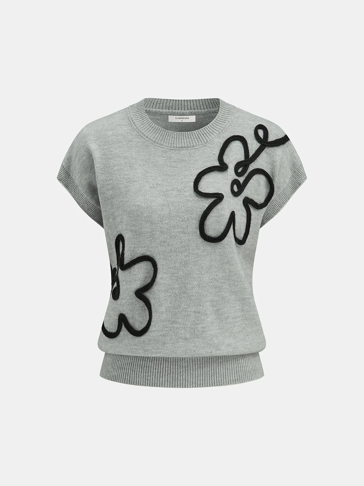 Floral Applique Cap Sleeve Sweater Vest